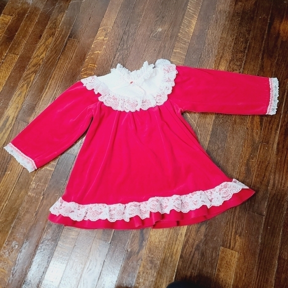 Vintage Evy of California Red Velvet Lace Collar Girls Christmas Formal Dress - Picture 8 of 9